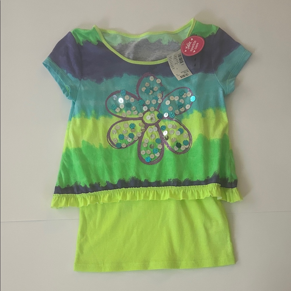 Justice Multi Color Sequin Flower Layered Top in Size 8